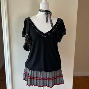 Vintage 90s Y2K black goth lolita babydoll top puff sleeve gothic coquette M-L